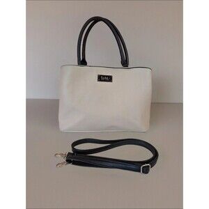 Nicole Miller Janet Satchel Purse Shoulder Strap 3 Compartments Cream Black